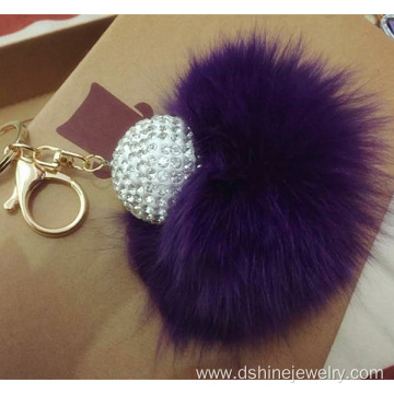 Rhinestone Ball Rabbit Fur Ball Keychain Pom Ball Pendant